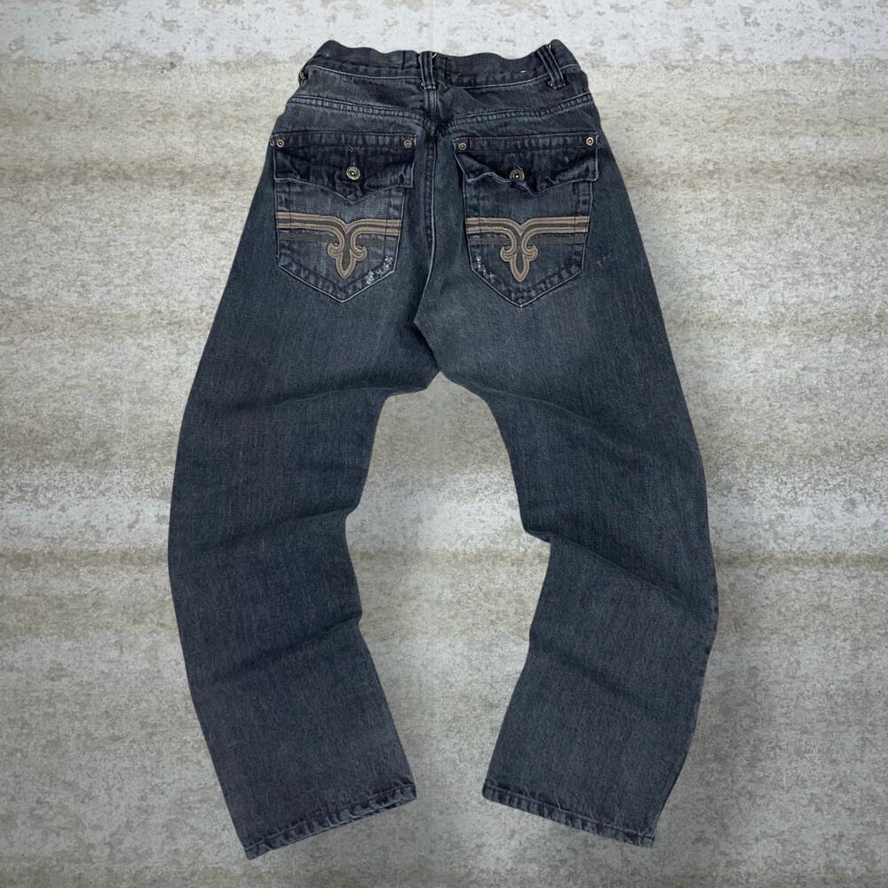 Vintage Y2K No Boundaries Skater Jeans 29x30 Baggy Wide Leg Dark Grey Wash Denim